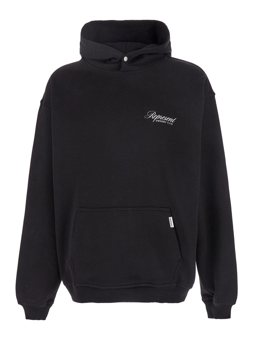 Represent Black Hoodie with Front and Back Logo Print in Cotton Man