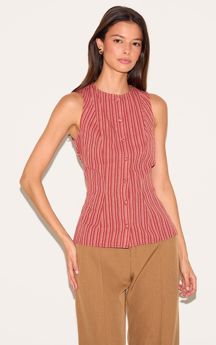 Red Striped Longline Waistcoat