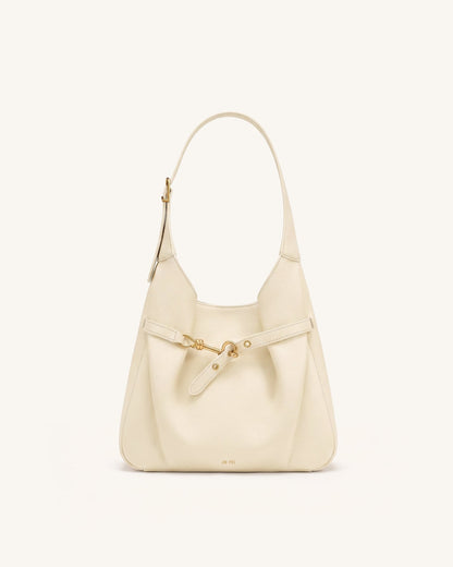 Alina Pebbled Hobo Bag - White