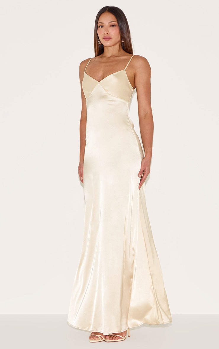 Tall Buttercream Satin Maxi Dress