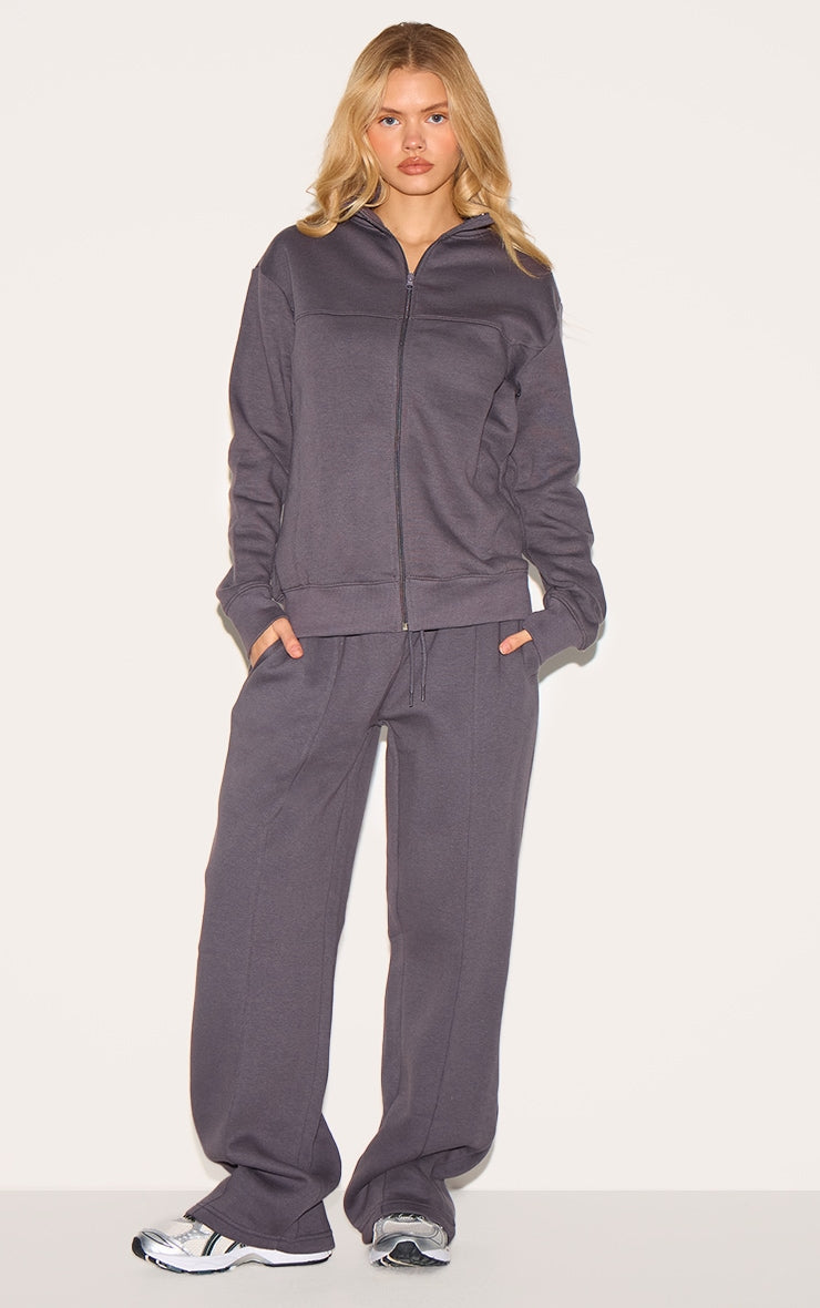 Charcoal Seam Detail Wide Leg Joggers