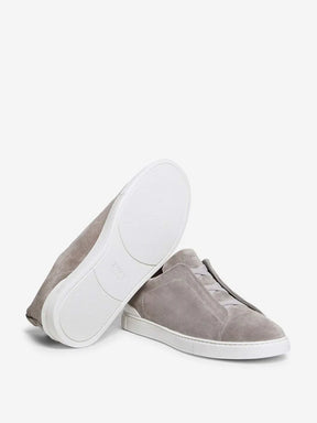 Zegna Men's Grey Suede Triple Stitch™ Low-Top Slip-On Sneakers