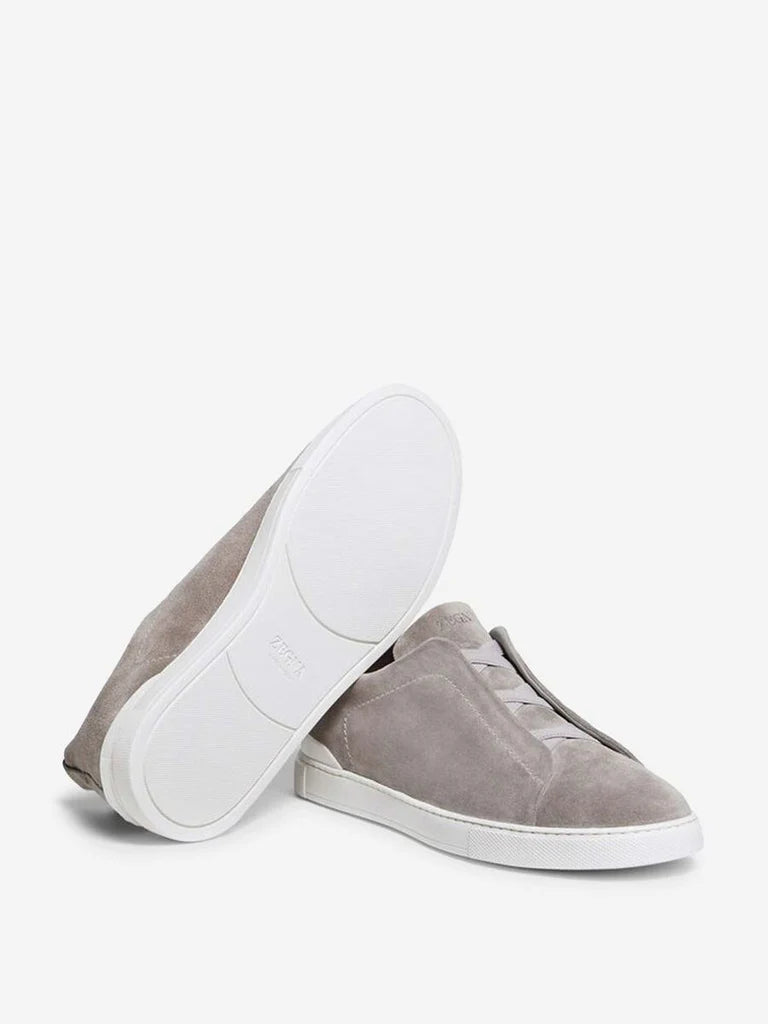 Zegna Men's Grey Suede Triple Stitch™ Low-Top Slip-On Sneakers