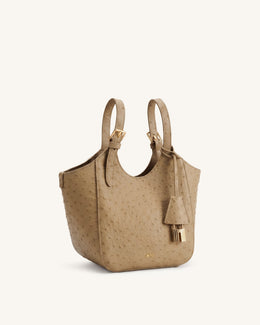 Ines Faux Ostrich Padlock Tote Bag - Khaki