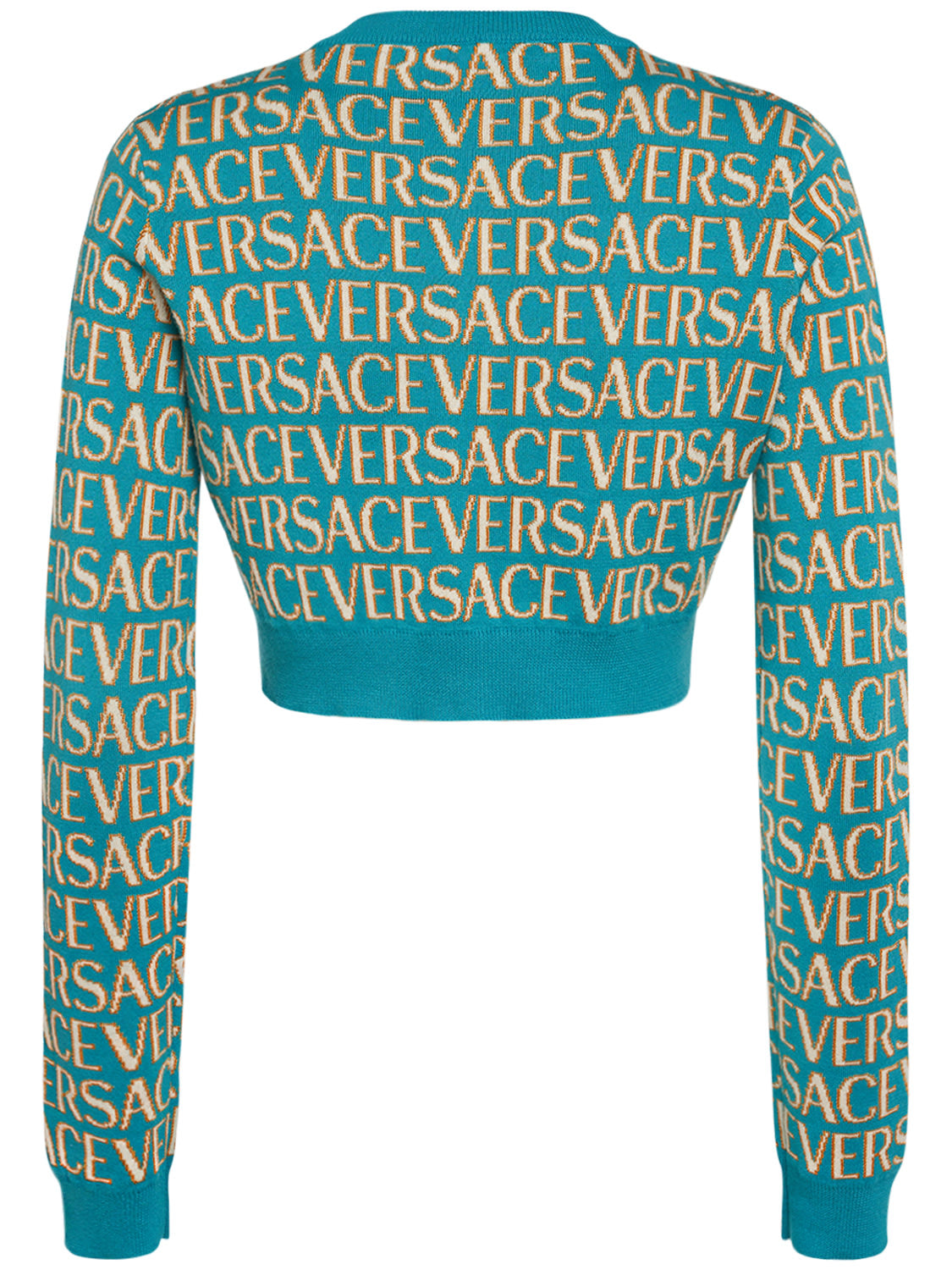 Versace Logo jacquard knit crop cardigan