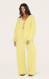 Chartreuse Cheesecloth Textured Wide Leg Trouser