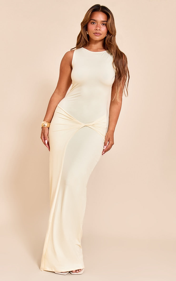 Shape Butter Yellow Sculpt Boat Neck Wrap Waist Maxi Dress