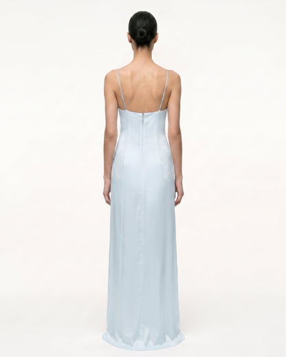 Iris Motif Satin Slip Gown - Olive Green