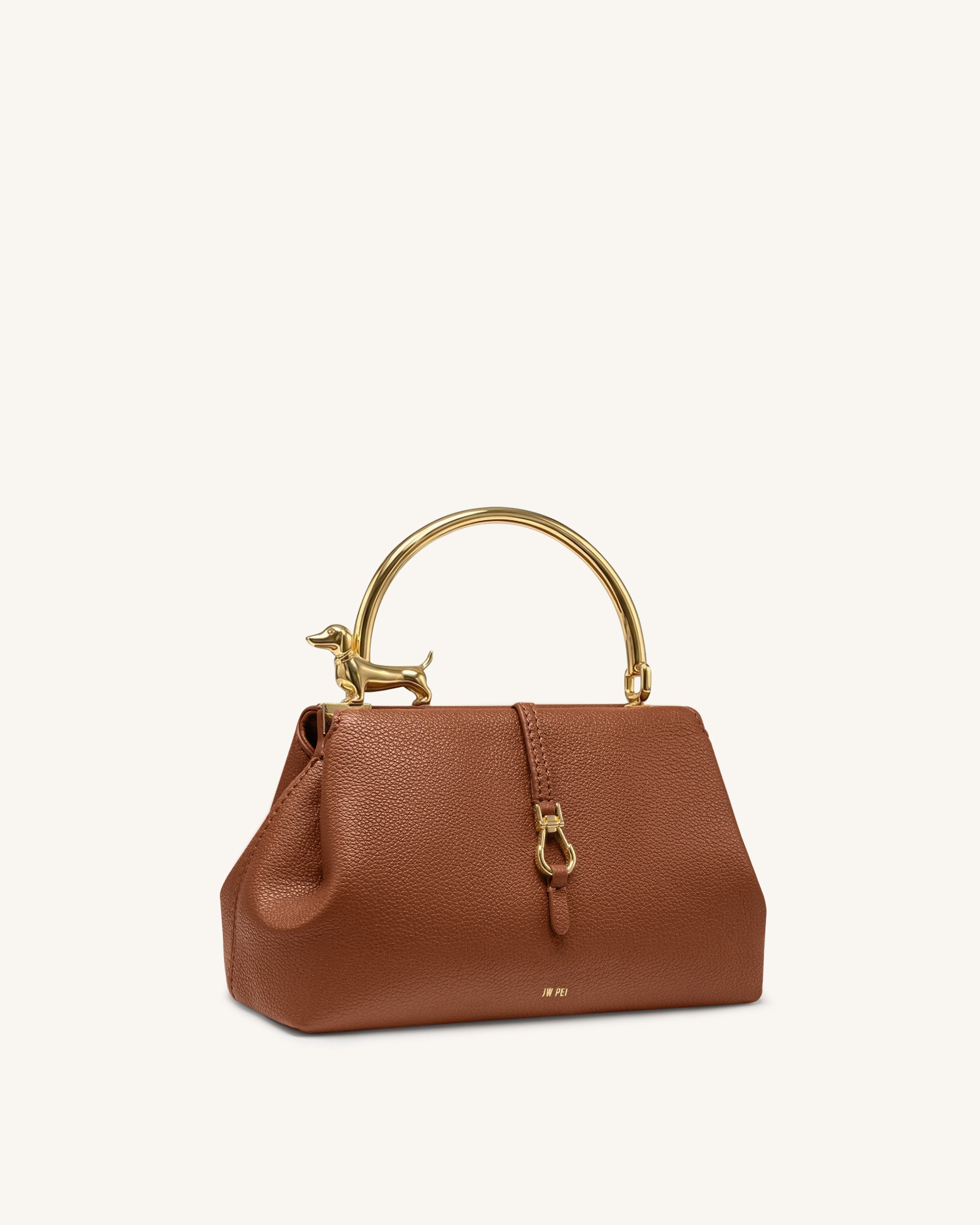 Bruna Dachshund Metal Handle Top Handle Bag - White