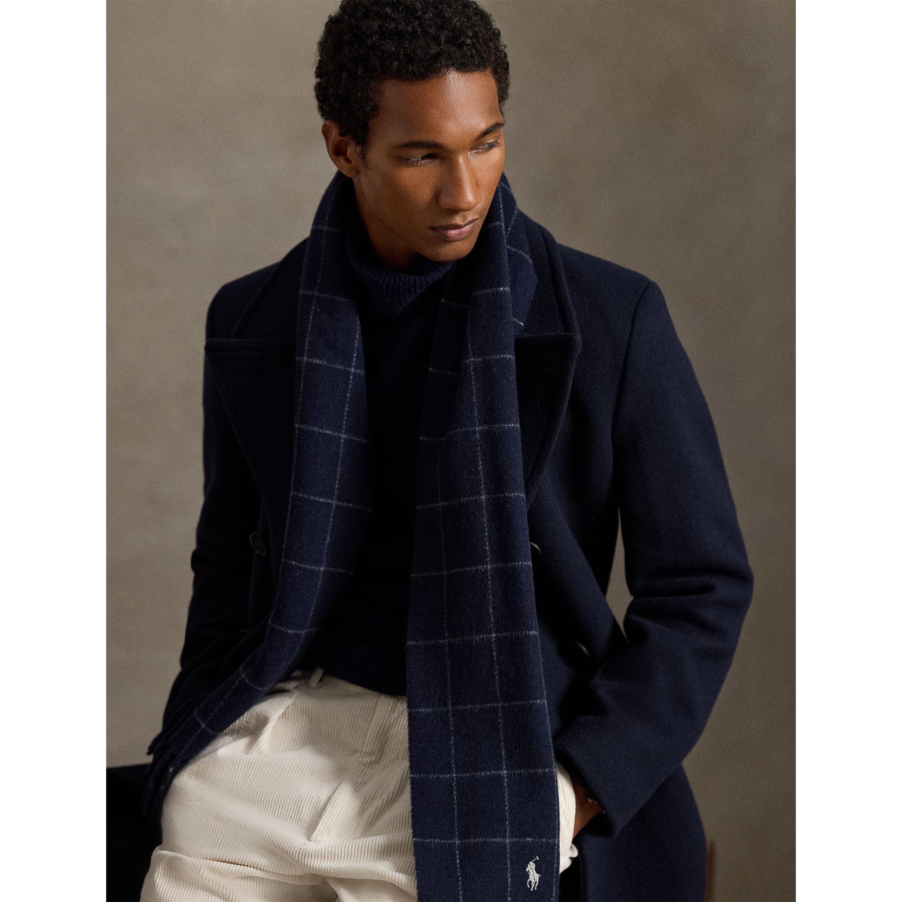 Windowpane Plaid Wool Blend Scarf