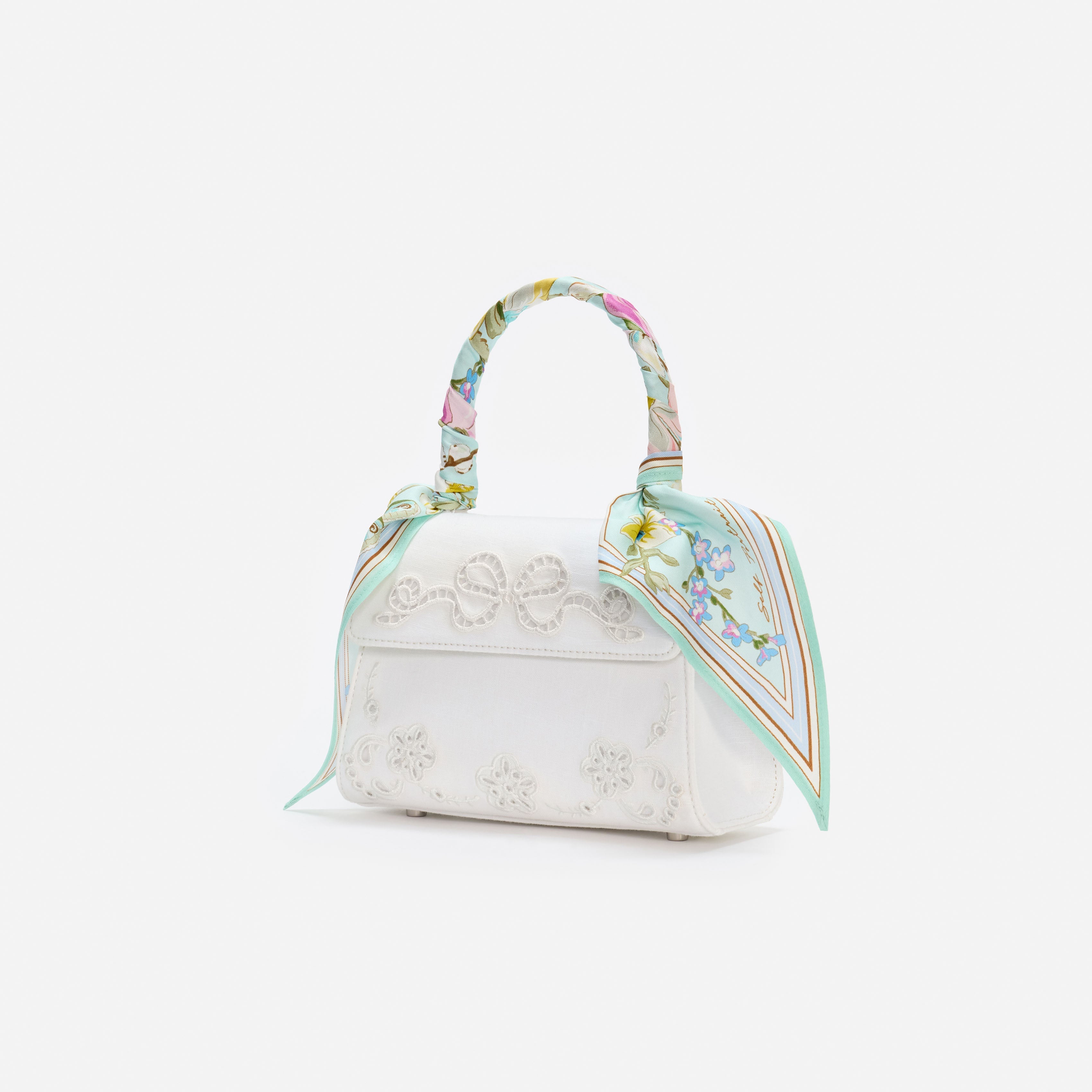 Cream Linen Mint Floral Mini Bag
