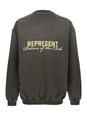 Represent 'Patron of The Club' Olive Green Crewneck Sweater with Front and Back Logo Print in Cotton Man