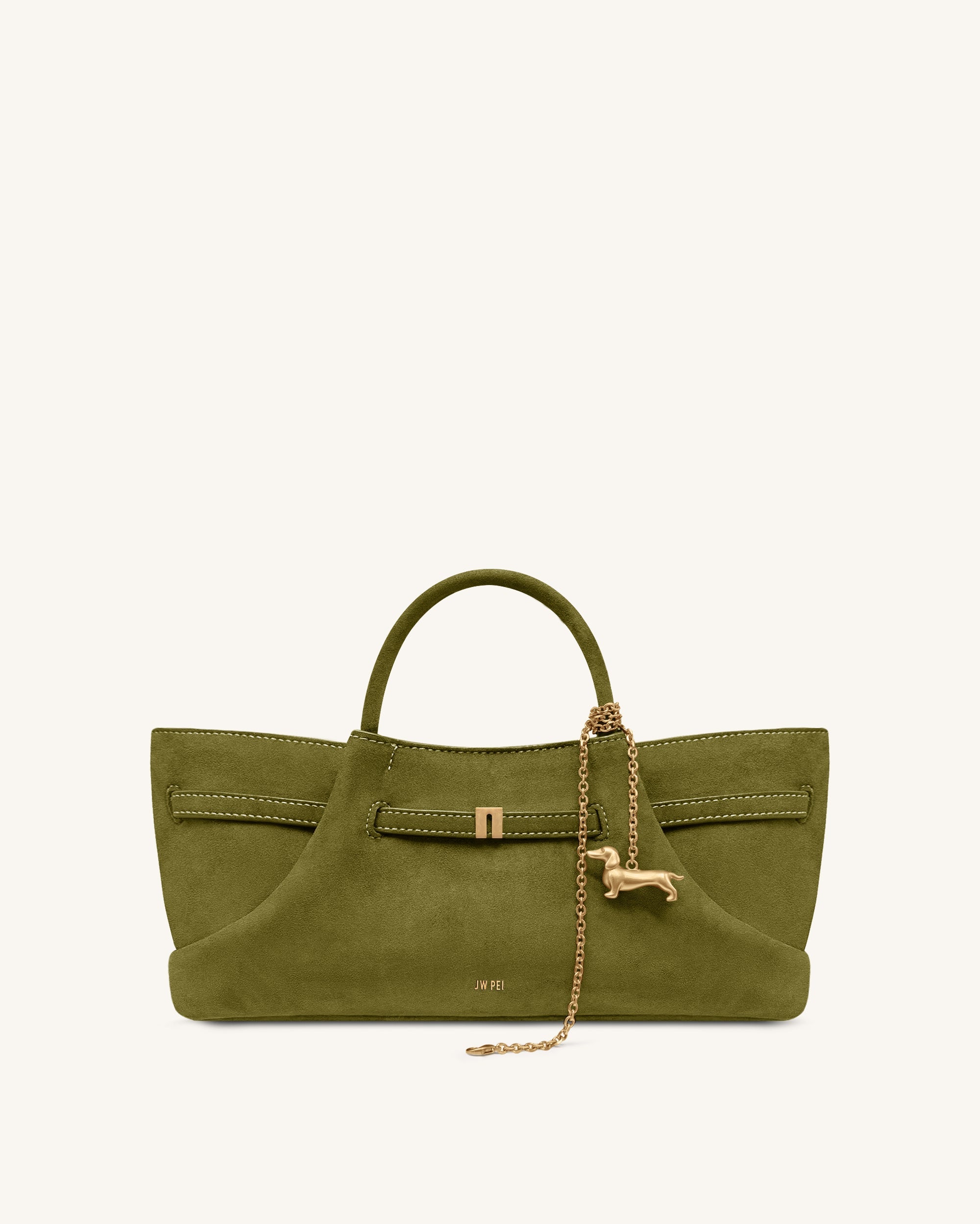 Maeve Dachshund Metal Charm Faux Suede Tote Bag - Blue