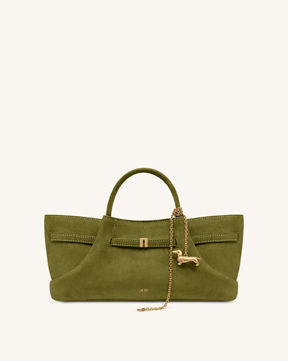 Maeve Dachshund Metal Charm Faux Suede Tote Bag - Blue