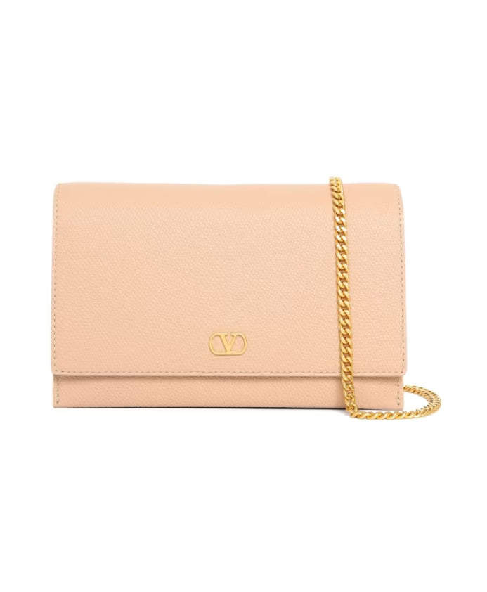 Beige Leather Chain Strap Flap Bag