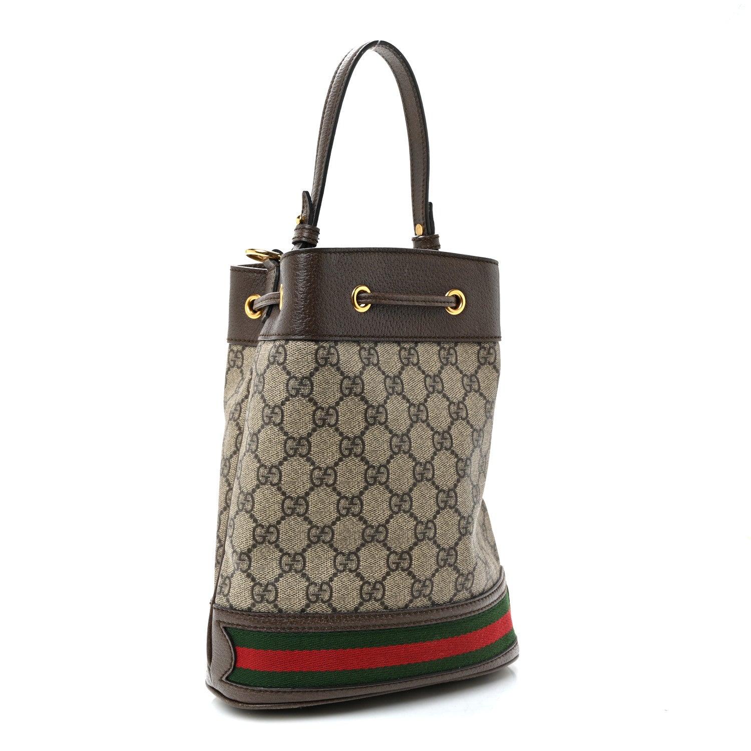 GG Supreme Monogram Web Small Ophidia Bucket Bag Brown