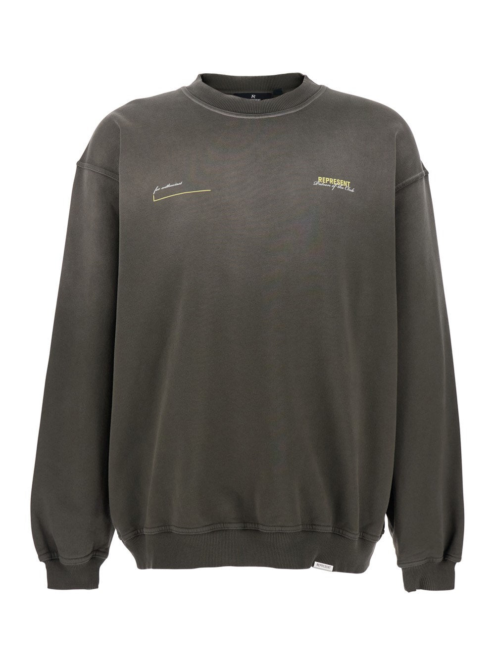 Represent 'Patron of The Club' Olive Green Crewneck Sweater with Front and Back Logo Print in Cotton Man