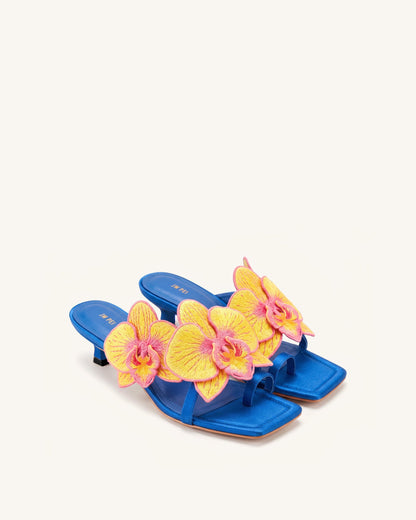 Serena Orchid Embroidered Toe Ring Heeled Sandals - Baby Pink