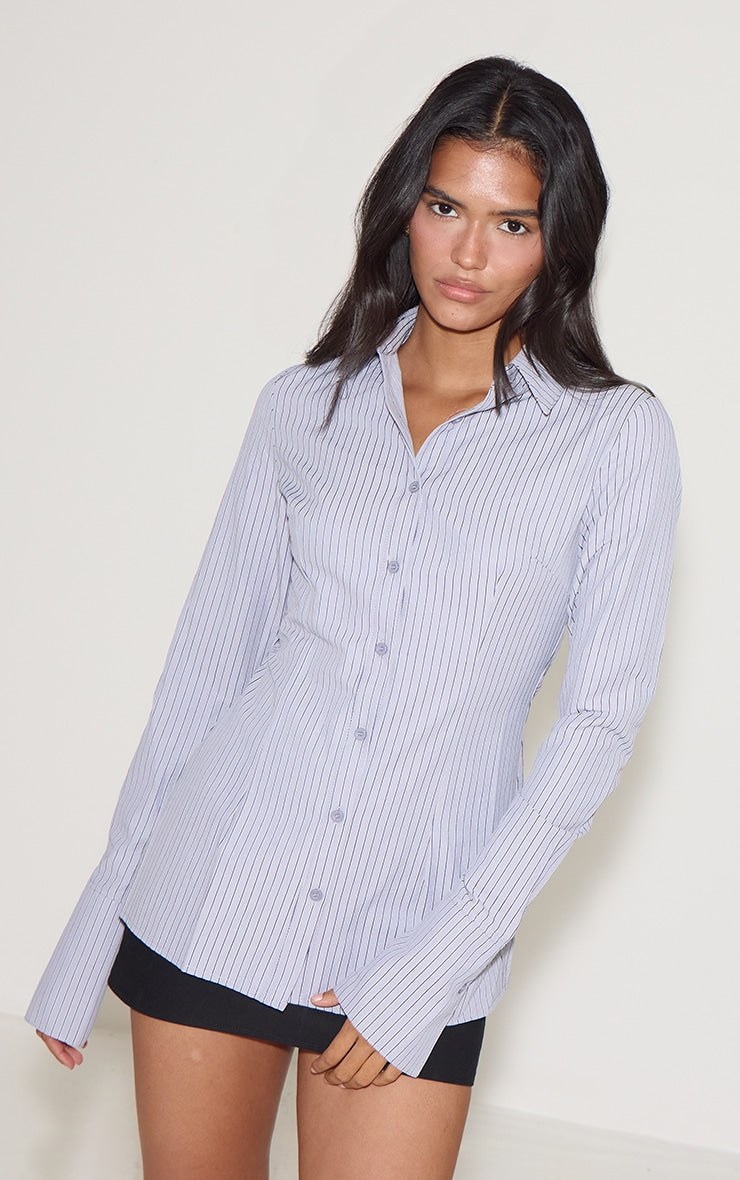 Blue Striped Woven Fitted Shirt