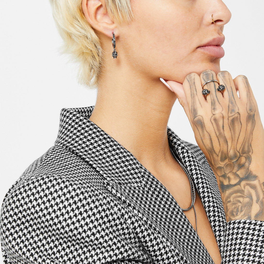 Women's Skull Pave Hoop Earrings