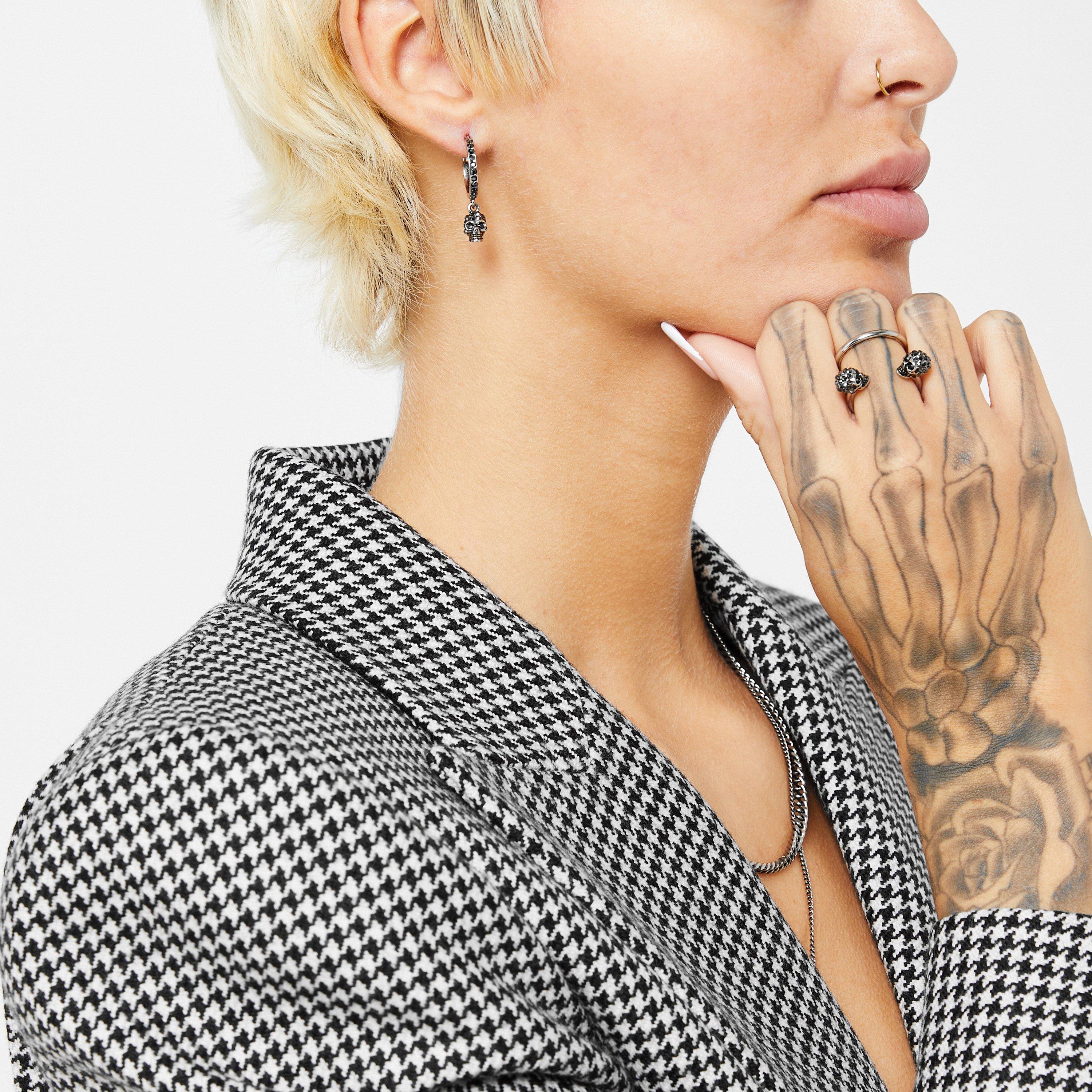 Women's Skull Pave Hoop Earrings