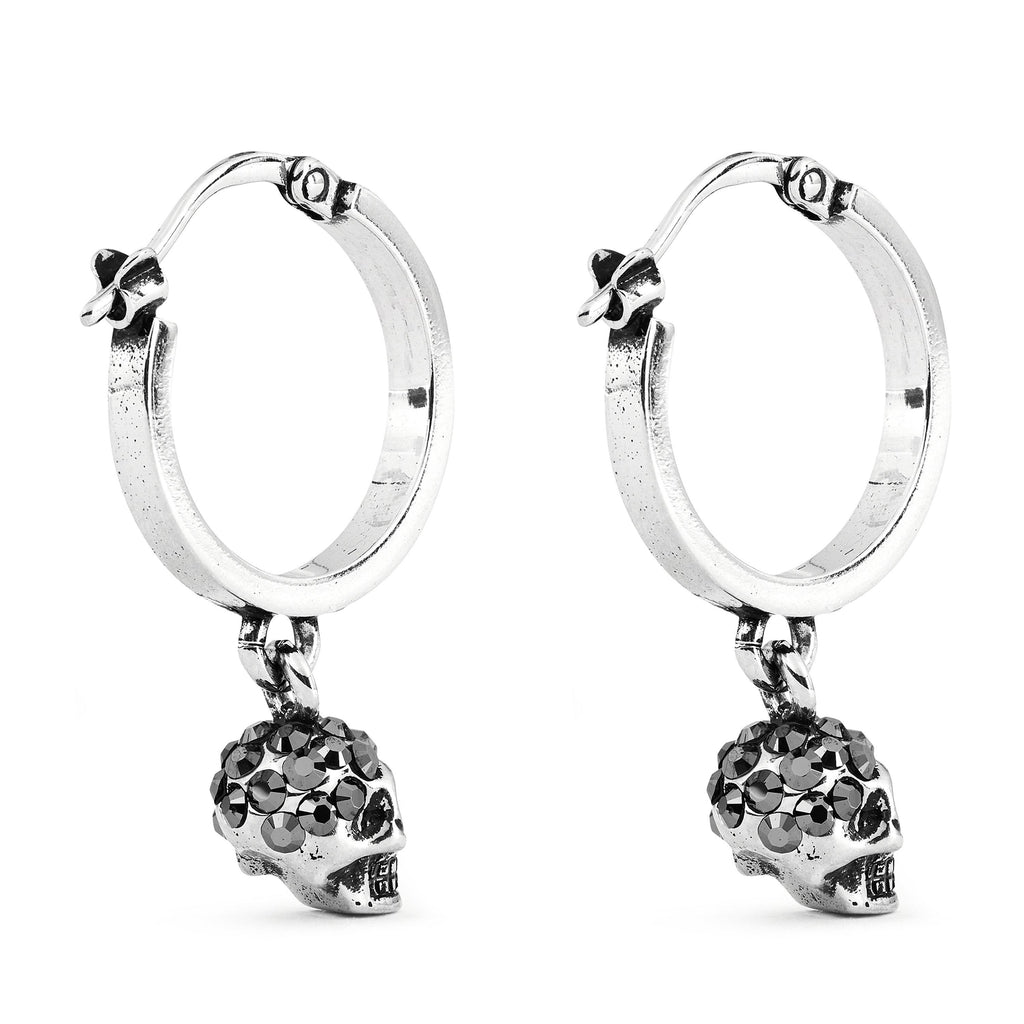 Women's Skull Pave Hoop Earrings