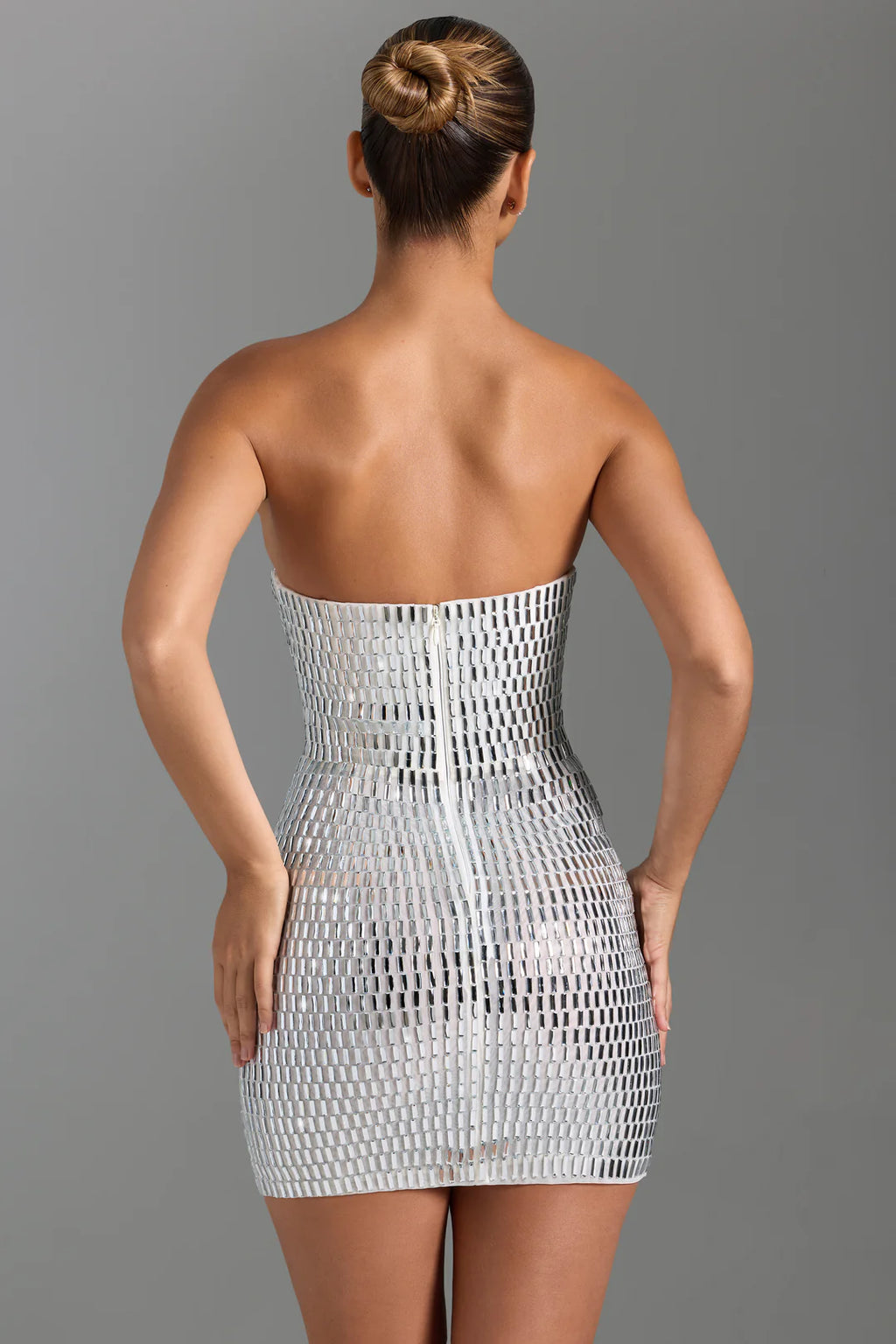 Embellished Bandeau Mini Dress in White - Aurora