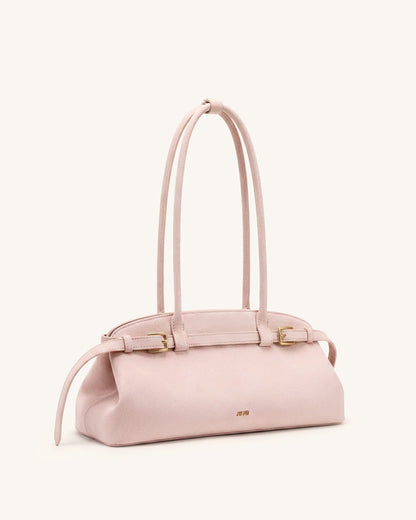 Arden Faux Suede Belt Detail East-West Shoulder Bag - Pink