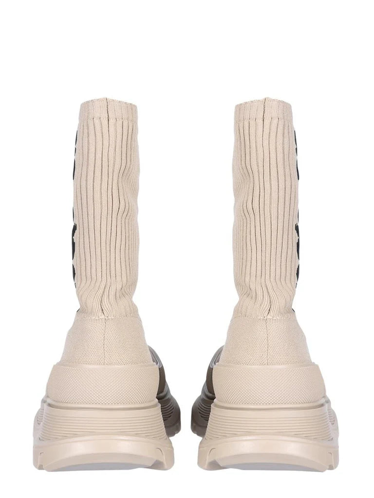 Men’s Beige Sock Sneakers with Oversized Rubber Lug Sole – Made in Italy