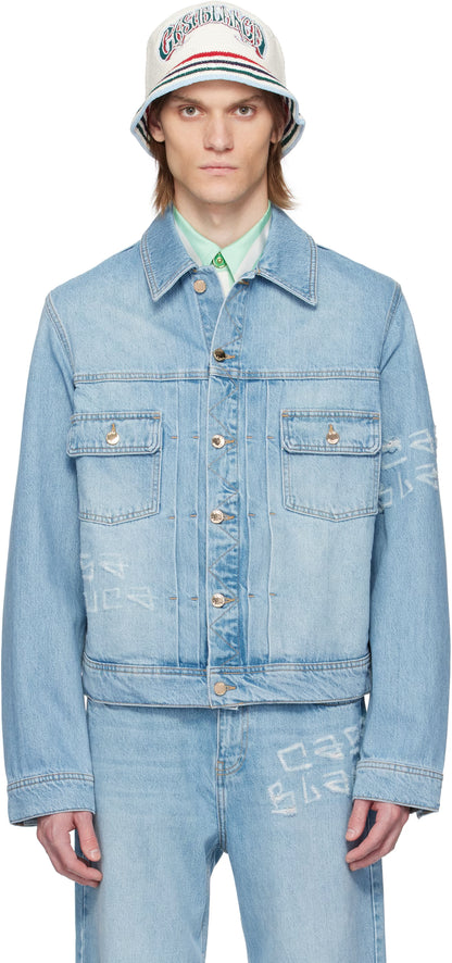 Blue Graffiti Distressed Denim Jacket
