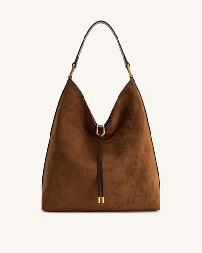 Aria Faux Suede Shoulder Bag - Black