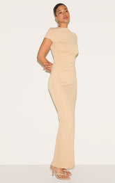 Butter Cream Modal Ruched Cap Sleeve Midaxi Dress