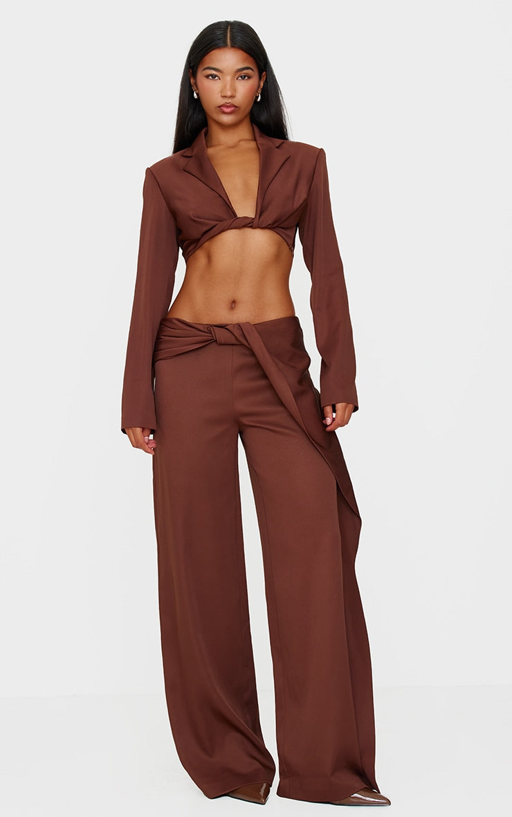 Chocolate Brown Twist Detail Trousers
