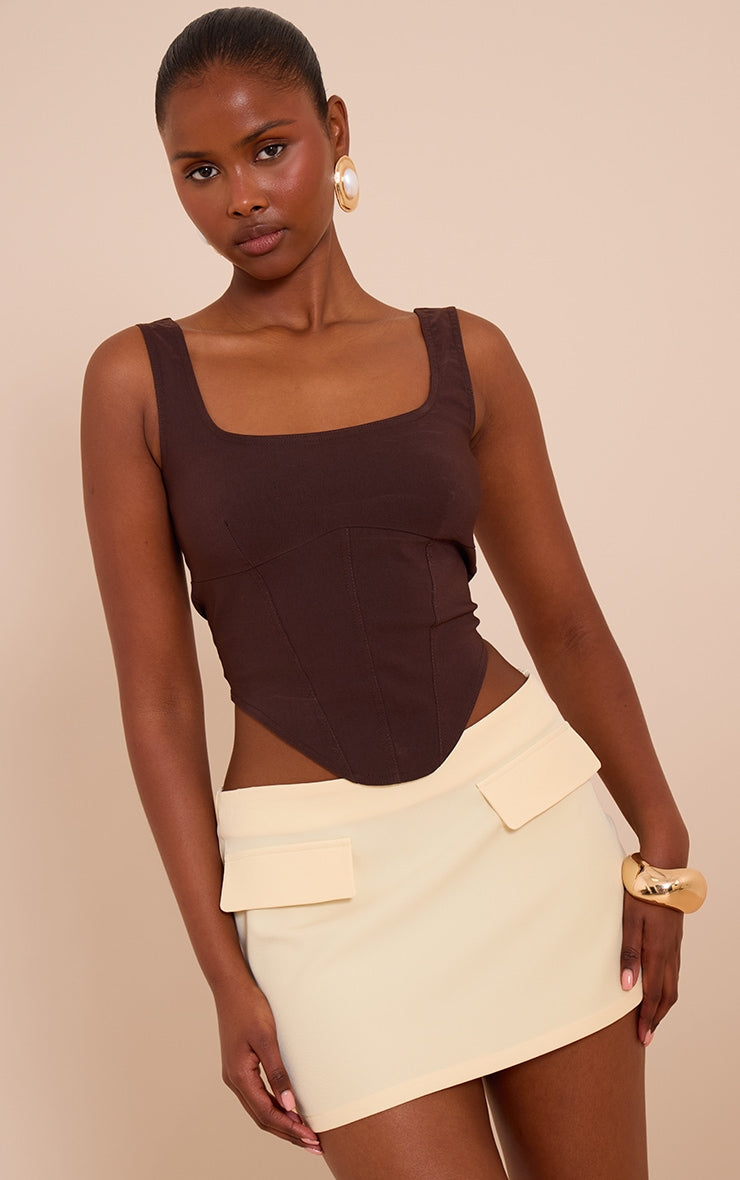 Lemon Pocket Detail Structured Tailored Woven Mini Skirt