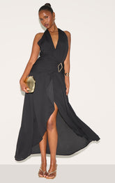 Black Chiffon Plunge Trim Detail Maxi Dress