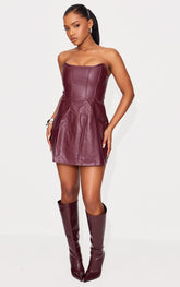 Red Faux Leather Bandeau Corset Shift Dress