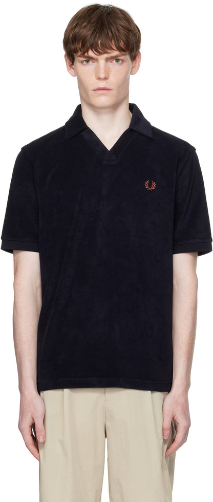 Navy Open Collar Towelling Polo