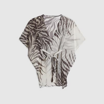 Cream Animal Print Mini Kaftan