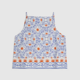 Petite Blue Printed Linen Blend Tank Top