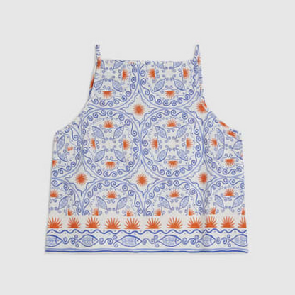 Petite Blue Printed Linen Blend Tank Top