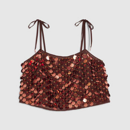 Brown Sequin Crop Top