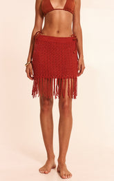 Rust Crochet Knit Tassel Mini Skirt
