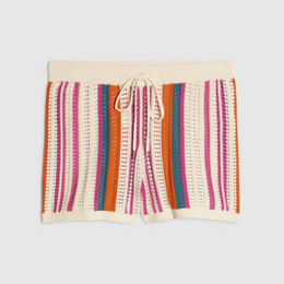 Petite Cream Striped Crochet Shorts