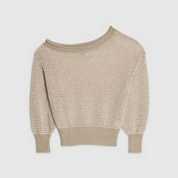 Petite Beige Knitted Off Shoulder Top