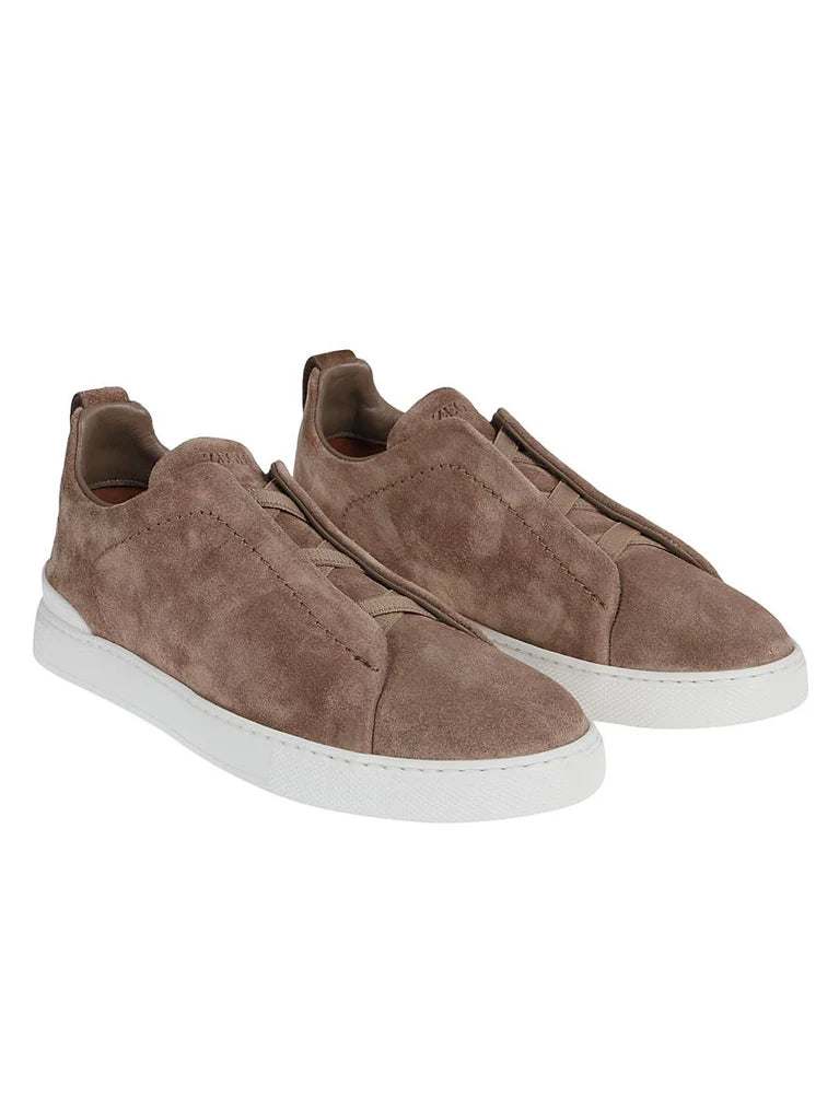 Zegna Men’s Triple Stitch™ Low-Top Sneakers in Brown Calf Leather
