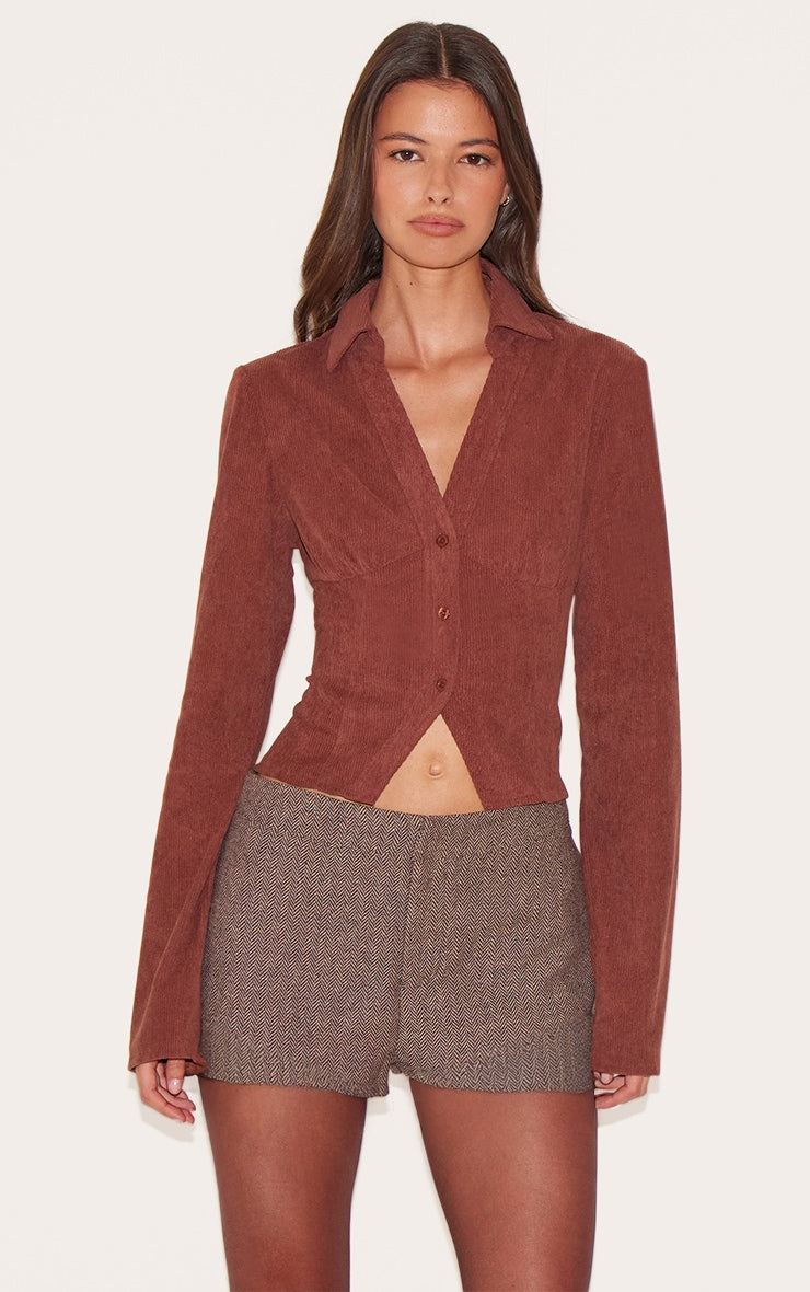Brown Corduroy Fitted Shirt