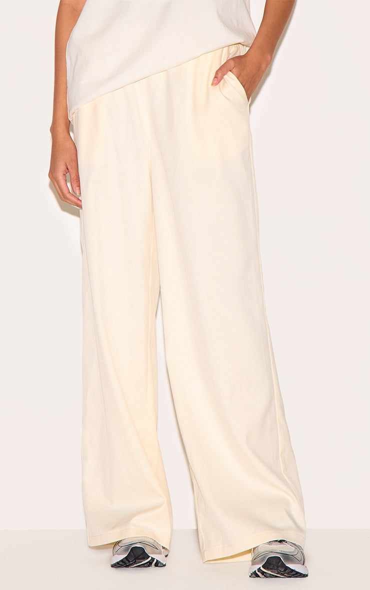 Cream Woven Elasticated Waist Wide Leg Trousers