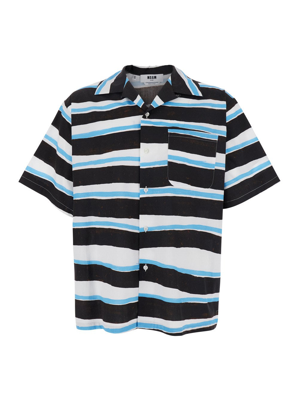 Msgm Blue Shirt with All-Over Asymmetric Striped Motif in Cotton Man