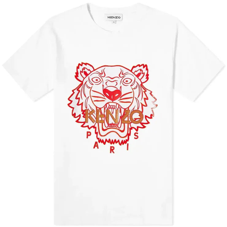 Kenzo Red White Embroidery Tiger Tee