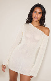 Ecru Bardot Sequin Mini Dress